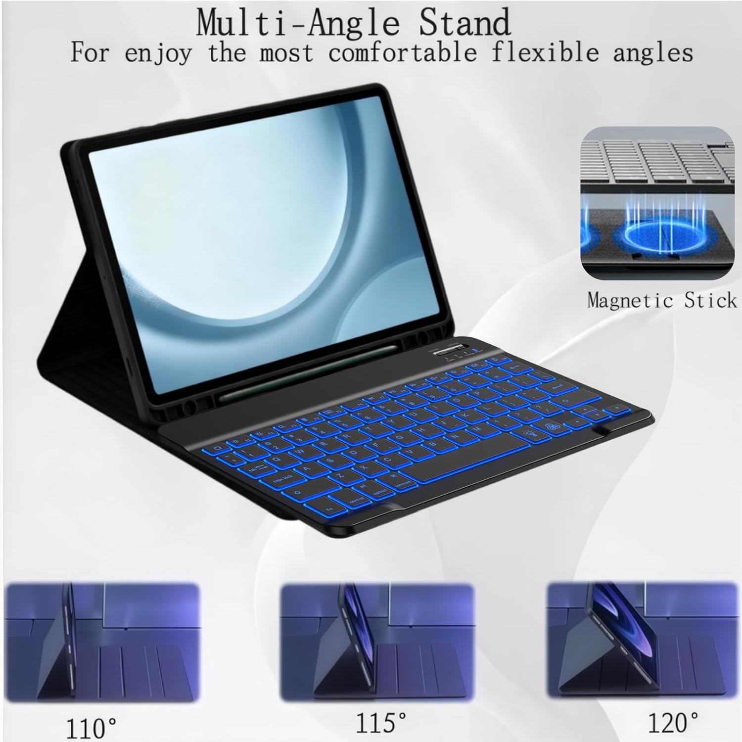 Keyboard Case for iPad Air 11-inch (M3 2025 / M2 2024) & (Air 5th/ Air 4th Generation) –7-Color Backlit,Detachable Wireless Bluetooth Keyboard Case Thin & Light with Built-in Pencil Holder with Mouse.