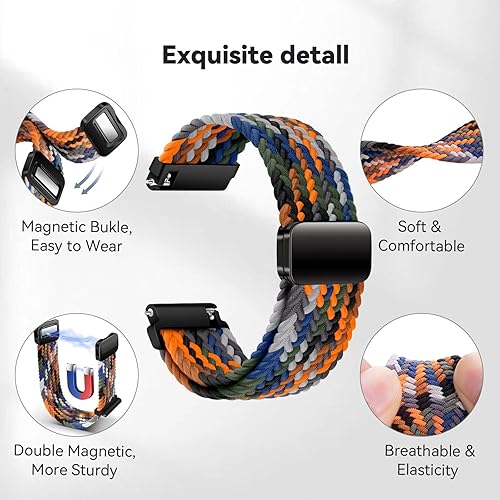 Miniatura 4 de aceyoon Paquete de 2 correas magnéticas trenzadas compatibles con Samsung Galaxy Watch 3 4 5 Pro 6 de 1.575 in, 1.614 in, 1.654 in, 1.693 in, 1.732