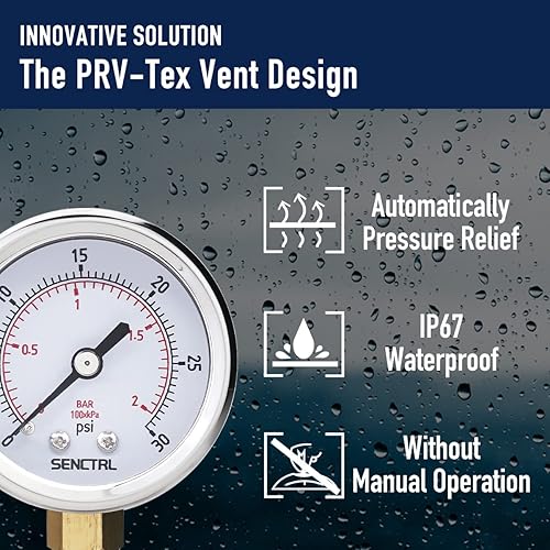 Miniatura 17 de SENCTRL Medidor de presión sin plomo de 100 psi, dial de 2 pulgadas, montaje inferior 1/4 NPT, impermeable, caja de acero inoxidable, para tanque