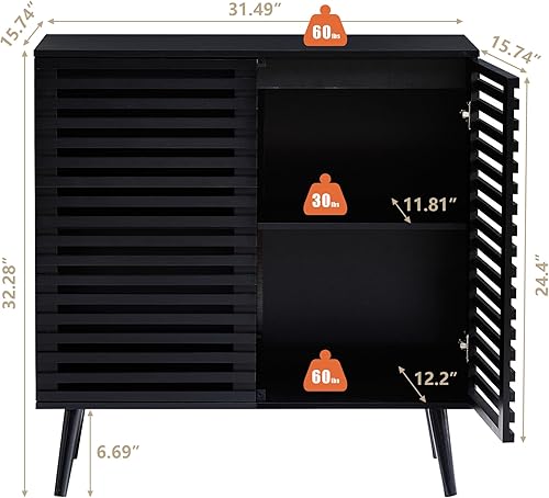 Miniatura 2 de weselon Aparador de buffet, armario de almacenamiento con puertas huecas, vitrina decorativa con estantes ajustables para sala de estar, entrada,