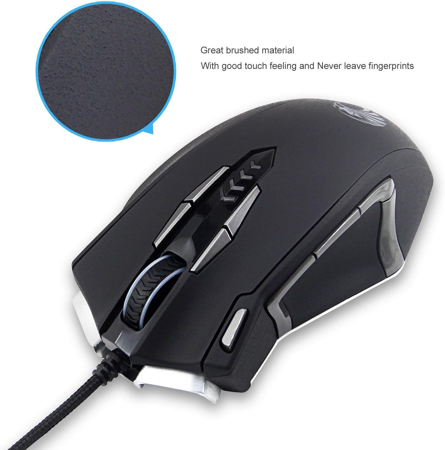 Close-up of the brushed material surface of the Z-7900 Gaming Mouse