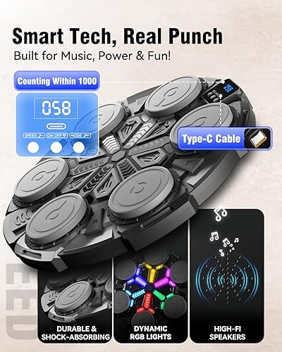 Miniatura 5 de Upgraded Music Punching Machine for Kids and Adults, Wall Boxing Punching Pad with Bluetooth & Rhythm Lights, 3 Speed Modes, Home Fitness Boxing