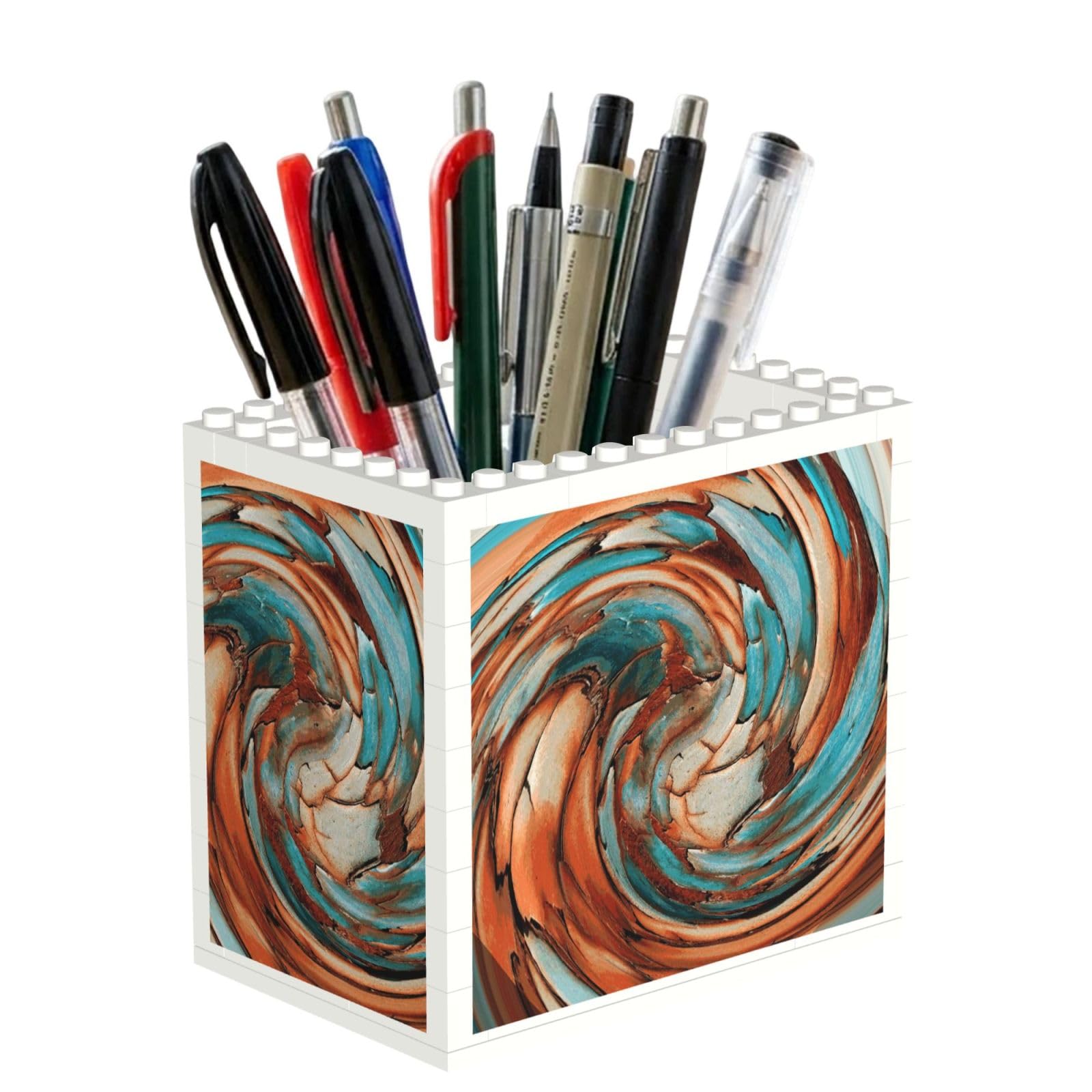 Poadnly Rust Blue Abstract Art, Pen Pot Pencil Holder for Office Home School, Compact Desk Organiser for Office Stationery