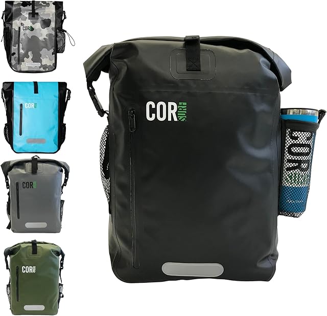 COR Surf Waterproof Dry Bag Backpack 25L and 40L with Padded Laptop Sleeve (40L, Black)