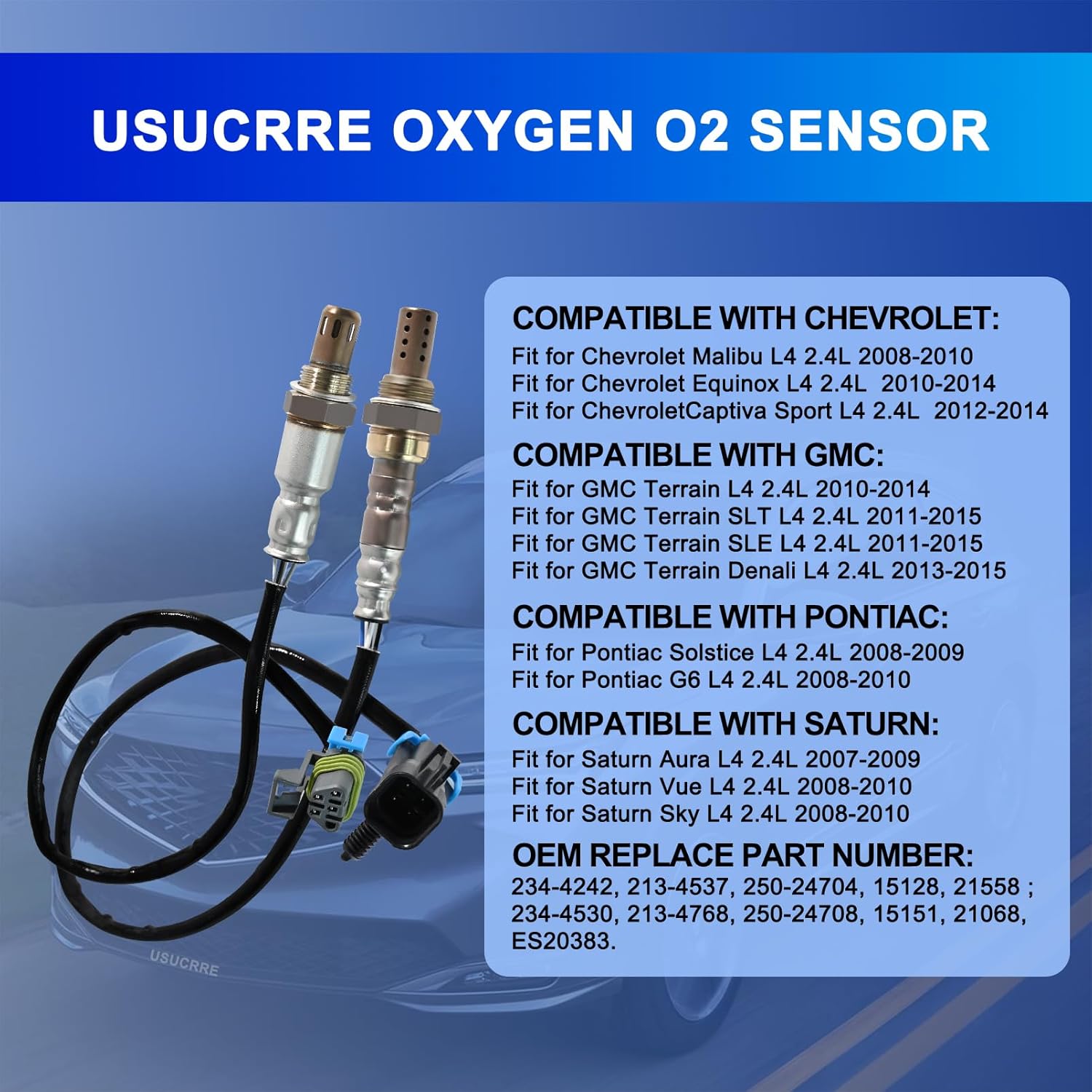 2Pcs 234-4242 234-4530 O2 Oxygen Sensor, Automotive 02 Sensors Compatible with Chevy/Chevrolet/Captiva/Equinox, for GMC/Terrain 2.4L 2344242 2344530 12639692 12606671 Upstream Downstream