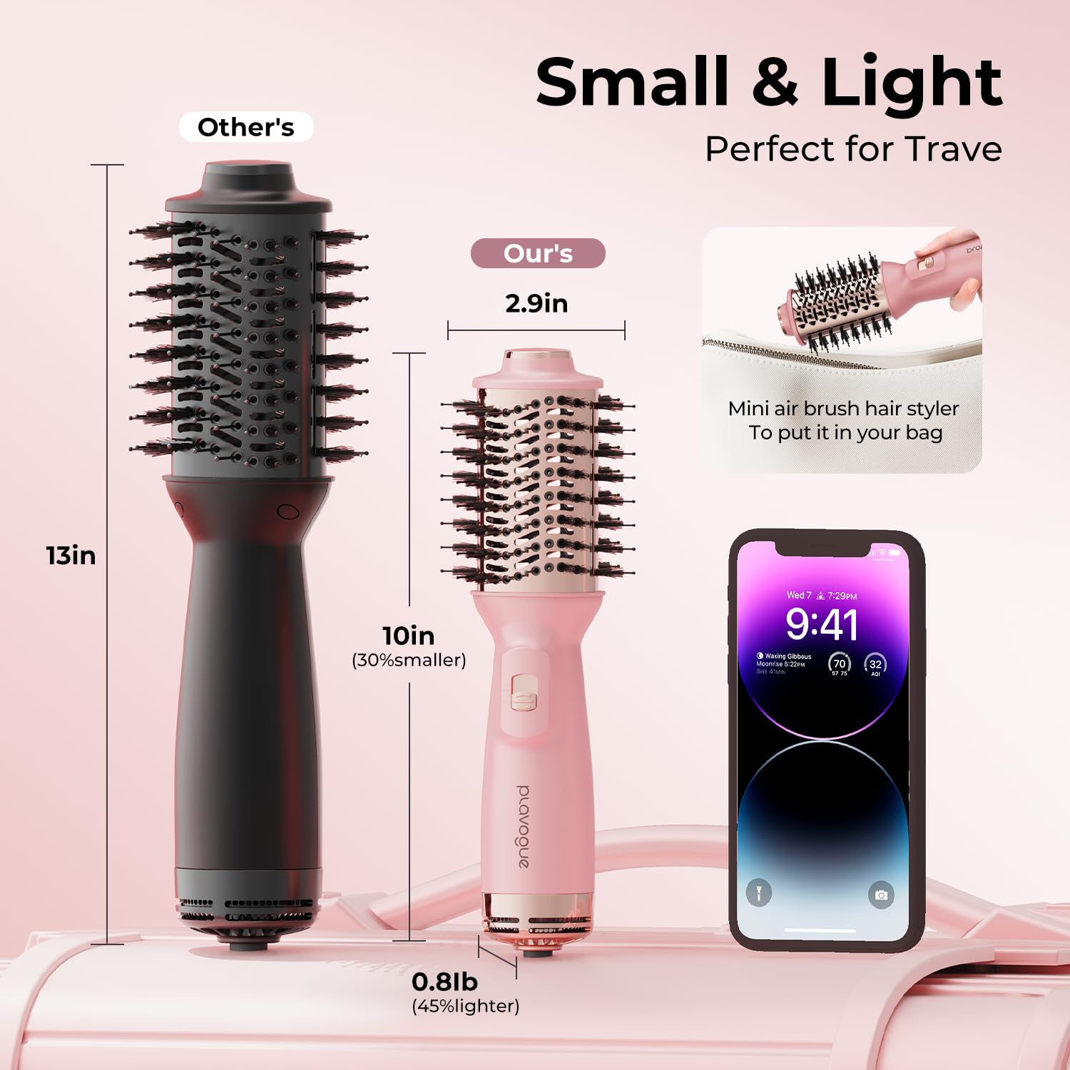 Amazon.com : PLAVOGUE Mini Dual Voltage Hair Dryer Brush, 700