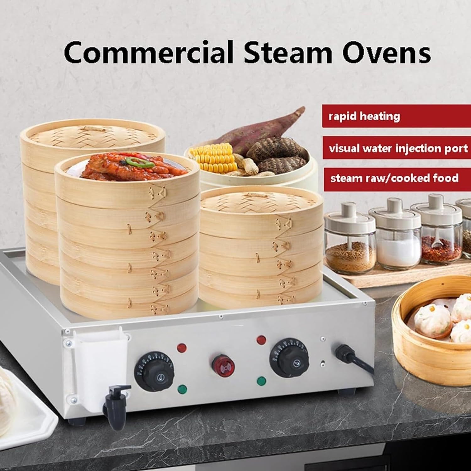 【国内即発】QLXYYFC ステンレス鋼の食品蒸し器、4穴蒸しパンマシン、30-110℃の一定温度、朝食店、食堂、レストラン用