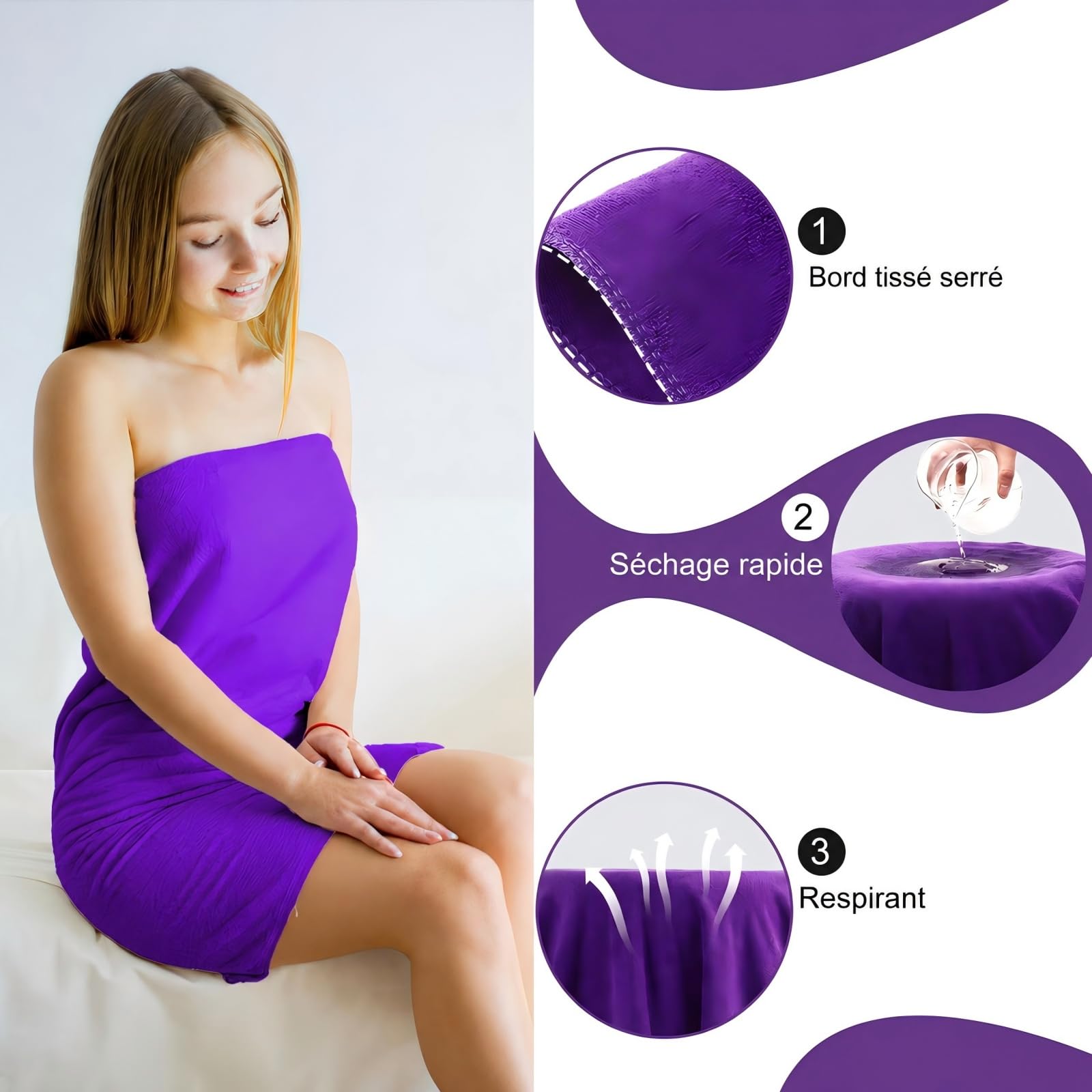 Lot de 2 Grands Draps de Bain XXL en Microfibre 102x203 cm, Serviette de Bain Extra Large à Séchage Rapide, Grande Serviette Absorbante pour Spa, Salle de Sport, Hôtel, Plage et Voyage (Violet Foncé)
