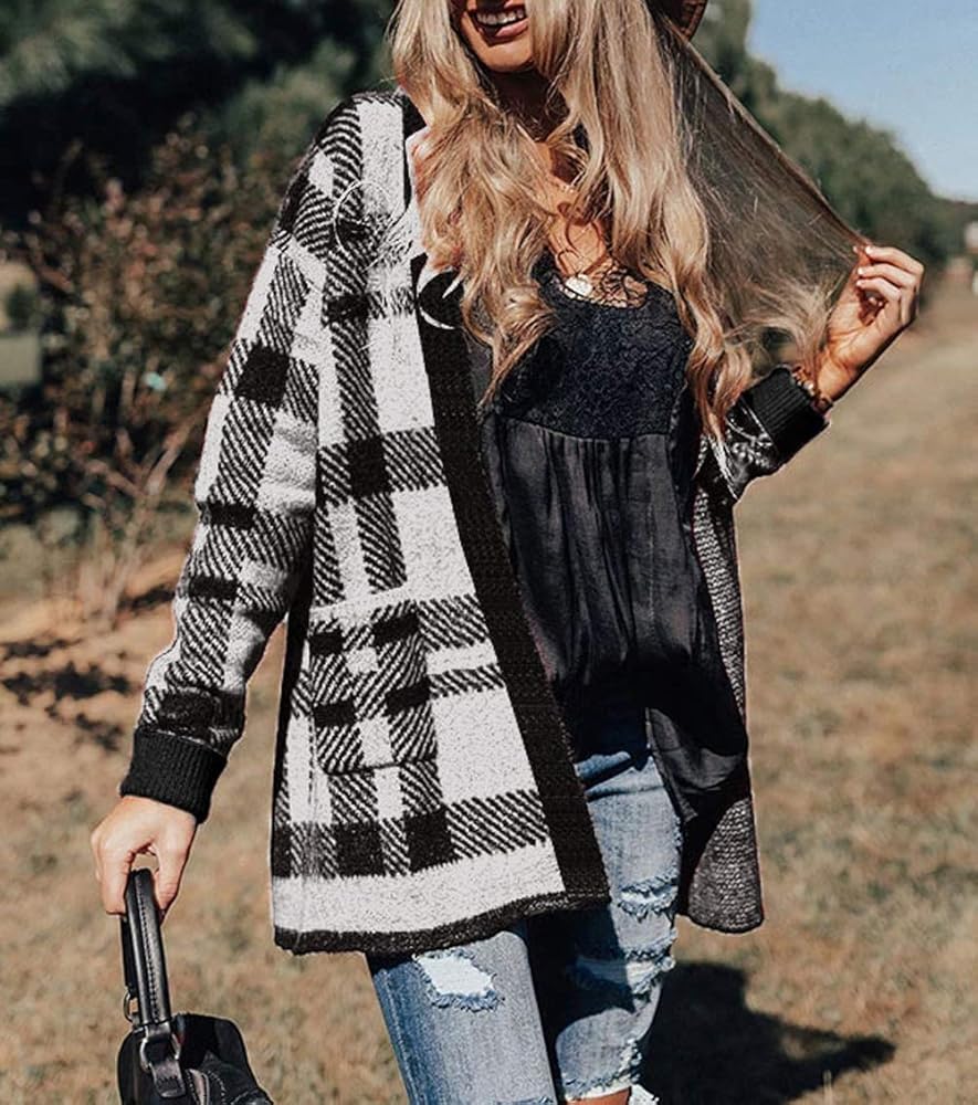 ZESICA Women's Fall Winter Long Sleeves Open Front Leopard Print