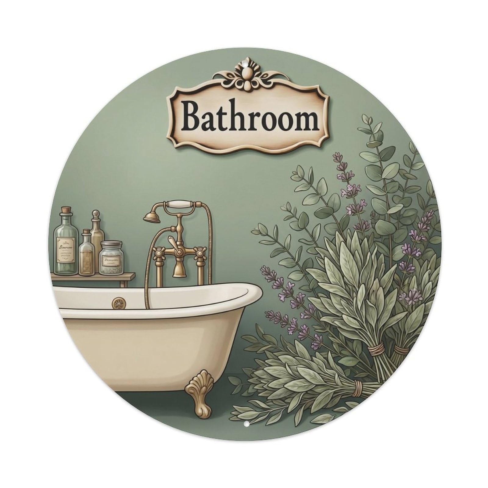 Bathroom Sage Round Bathroom Metal Tin Sign