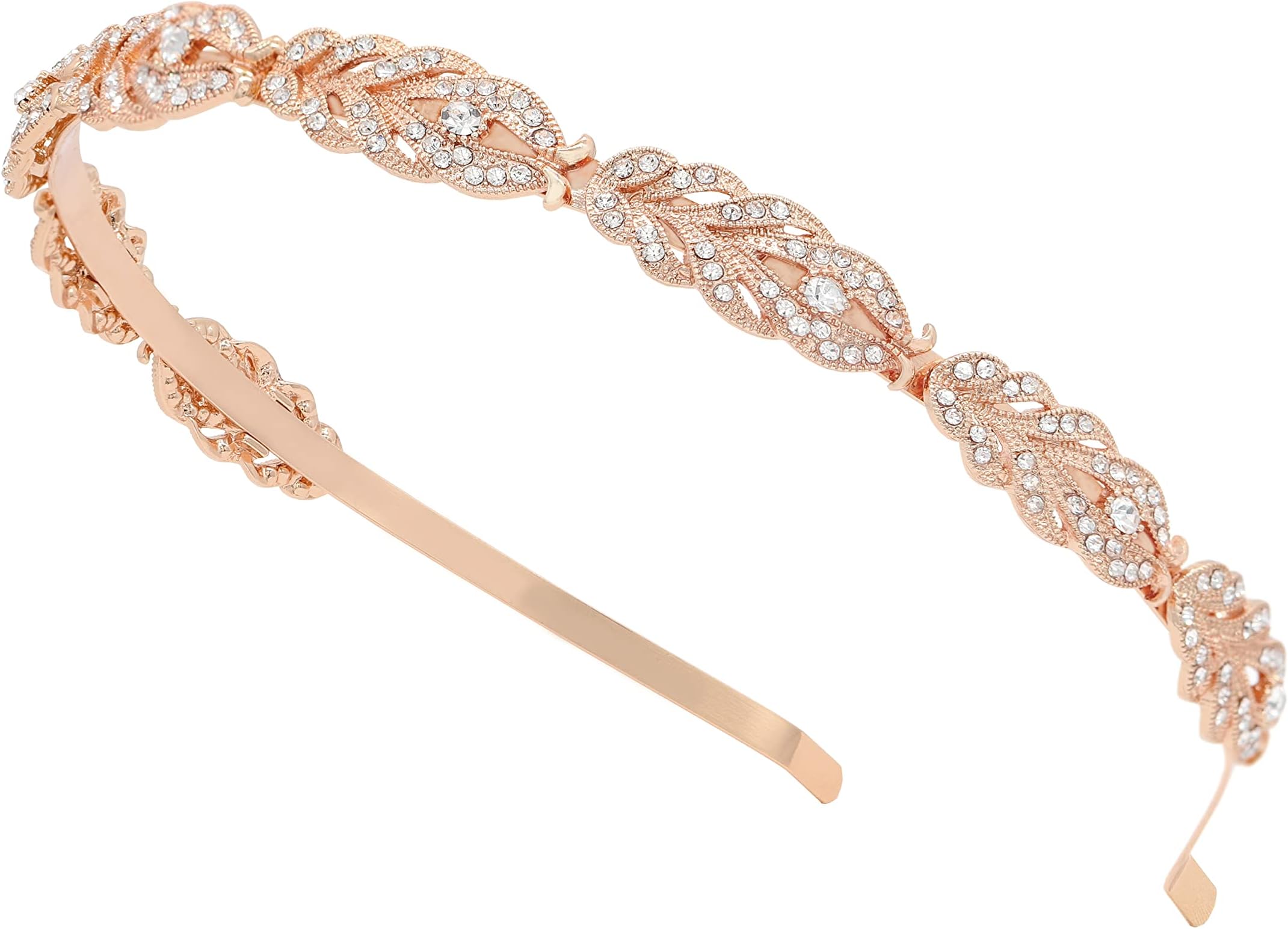 Oriamour Rose Design Rhinestone Crystal Wedding Headband Bridal Headpieces Simple Design Bridal Headband (Rose Gold)