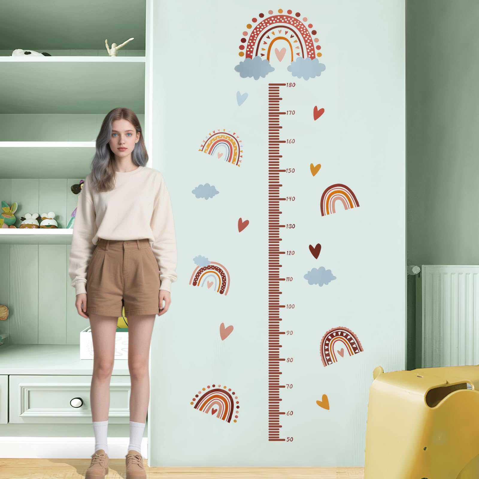 Sticker mural 3D arc-en-ciel pour chambre d'enfant, toise de mesure pour bébé et enfant, décoration murale, 180 cm