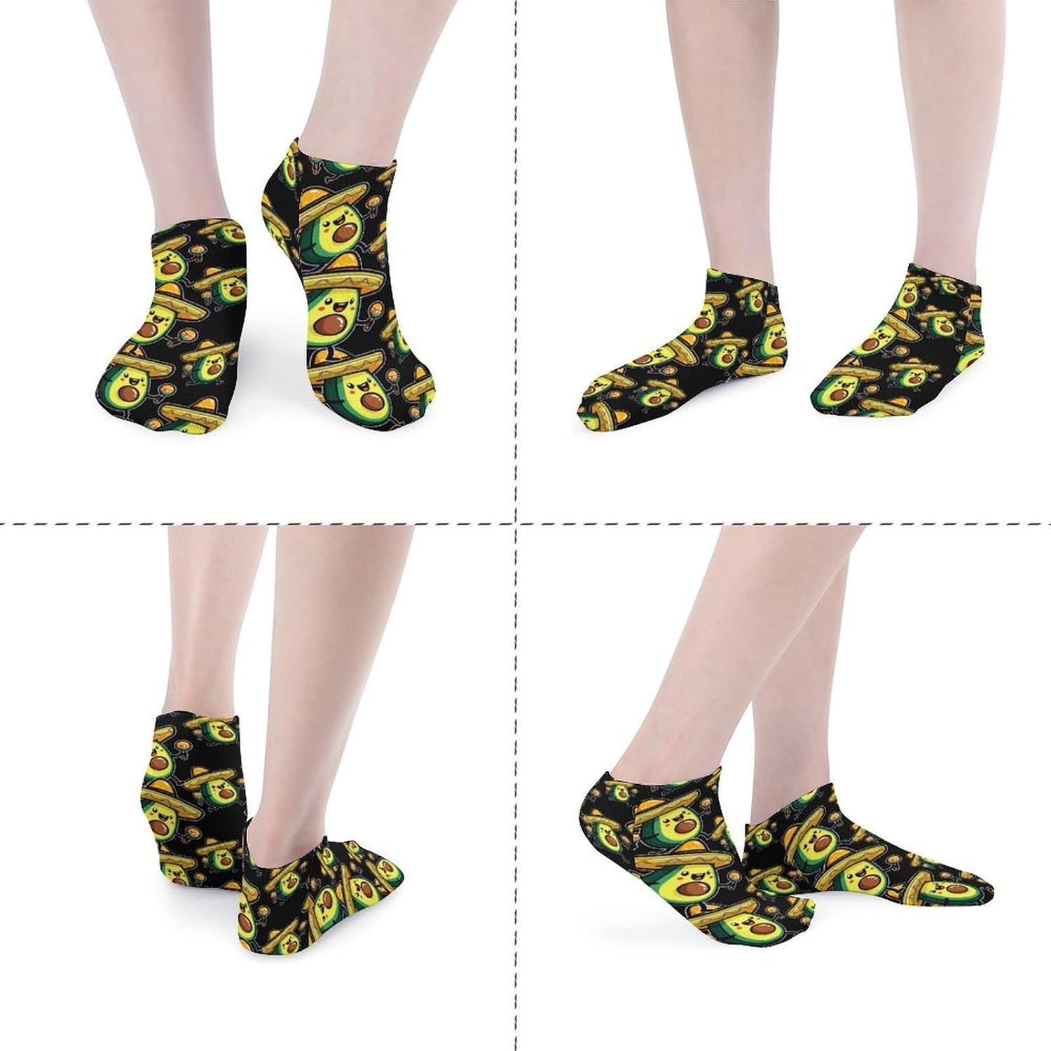 Avocado Mexican Maracas No Show Ankle Socks Low Cut Non Slip Flat Boat Line 5 Pairs Set