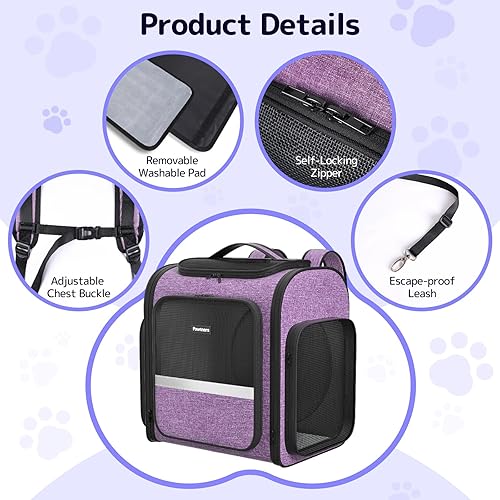 Miniatura 8 de Mochilas transportadoras para gatos Pawtners expandible+gato+mochila con malla transpirable, mochila transportadora de mascotas para gatos, perros