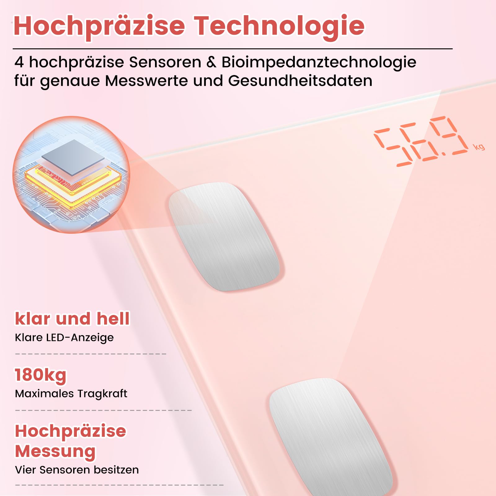Himaly Körperfettwaage, kompatibel Personenwaage mit App, Smart Digitale Waage für Körperfett, Knochengewicht, Körpergewicht, Muskelmasse, viszerales Fett, Körperwasser, BMI