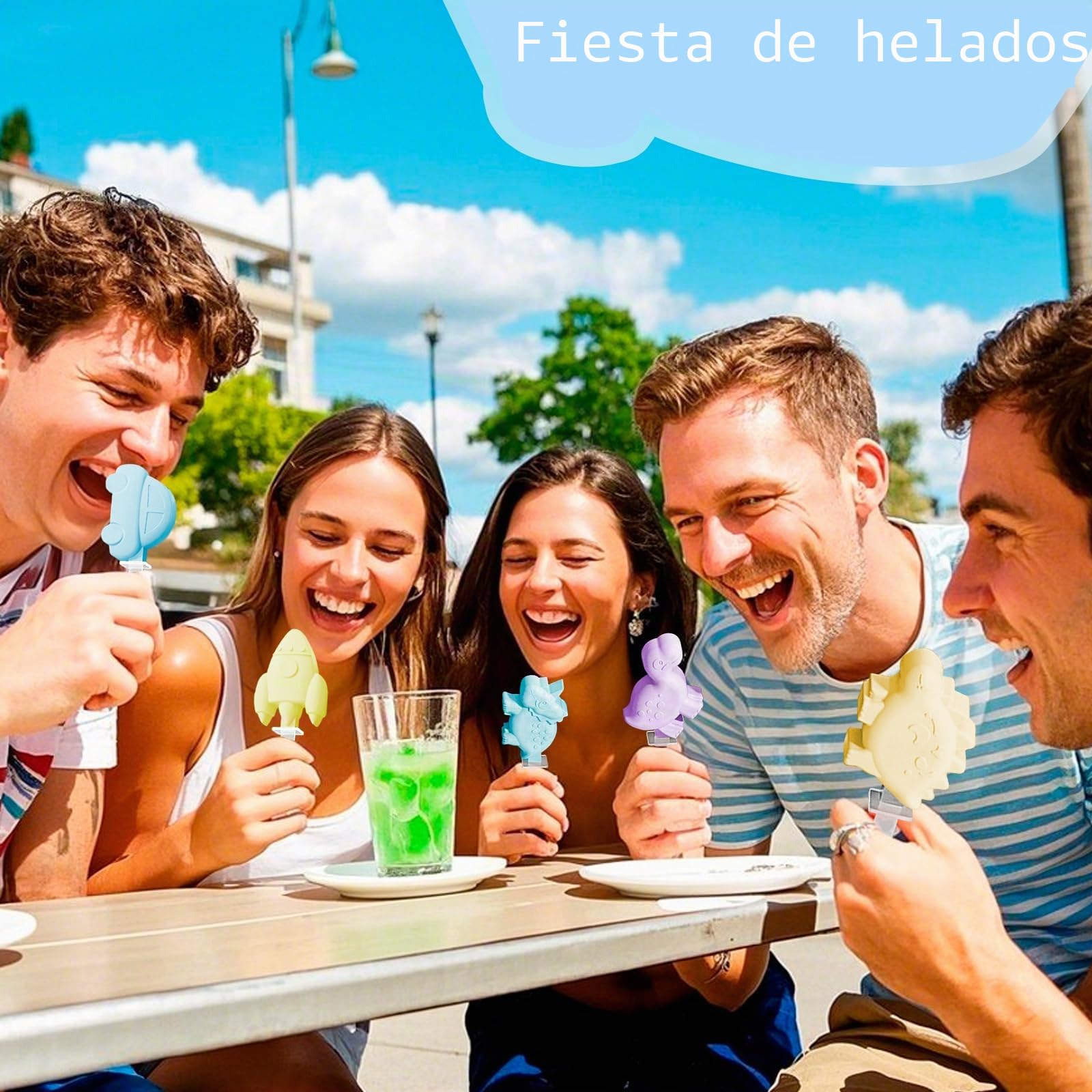 Moldes de silicona para helados, 2 moldes para helados con 12 palos, juego de paletas para niños y adultos, sin BPA, dinosaurios de silicona y moldes para coche, adecuados para bricolaje
