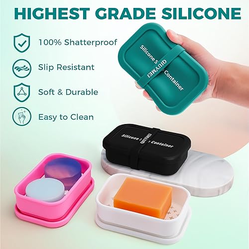 Miniatura 6 de Recipiente de jabón de viaje de silicona, funda de jabón de viaje mejorada a prueba de fugas con capa de drenaje, soporte portátil para jabón de