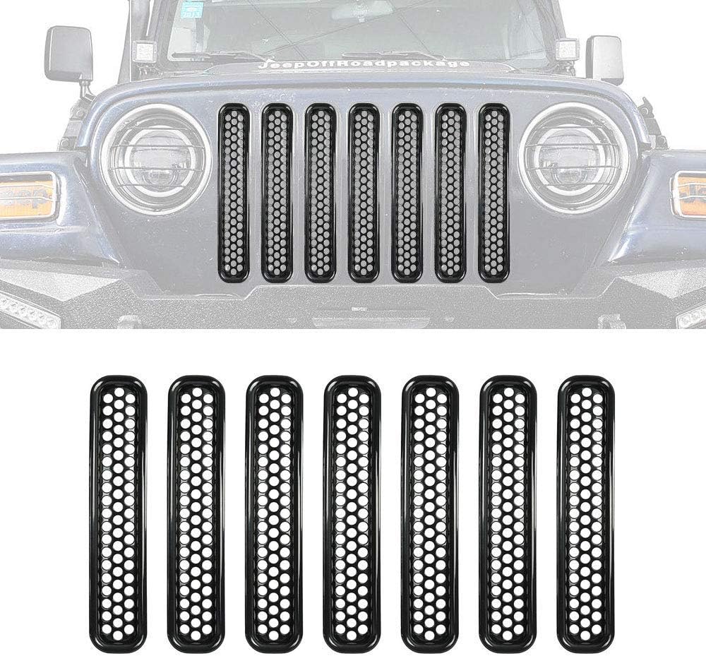 JeCar 7pcs mesh grill Front Grille Trim Honeycomb Grill Inserts Cover Custom 3D Formed for 1997-2006 Jeep Wrangler TJ & Unlimited(Black)