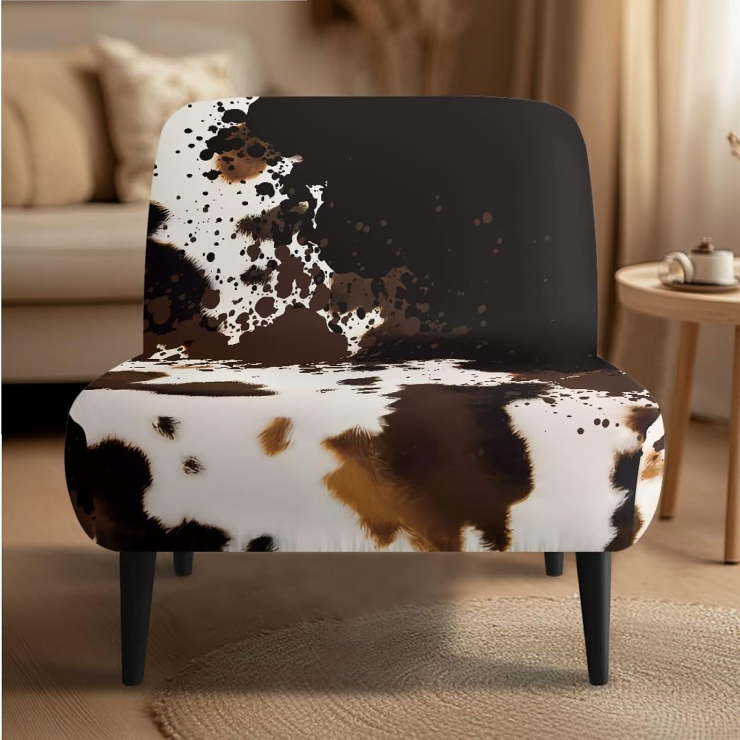 Accent Chair Slipcover Set of 2 Stretch Armless Cow Print Accent Chair Cover Washable Slipper Chair Slipcover Without Arms Covers Furniture Protector for Living Dining Room Hotel