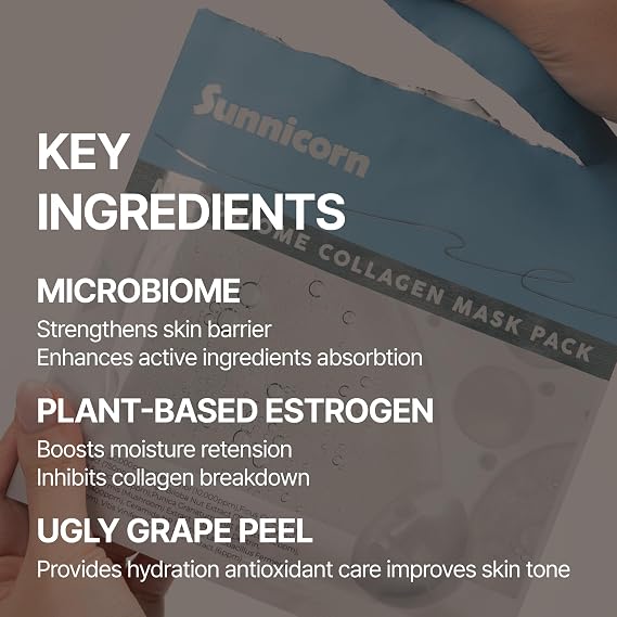 Microbiome Bio-Collagen Face Mask Pore Refining & Skin Plumping, Vegan Collagen Korean Overnight Hydrogel Mask for Glass Skin (4 Sheets)