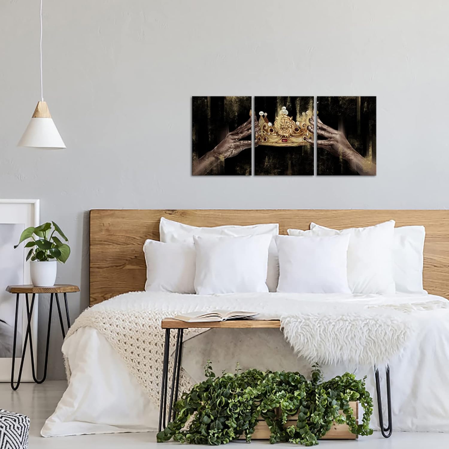 Apicoture Black and Gold Crown Wall Art African American Queen Coronation Framed Inspirational Canvas Art Pictures or Bedroom Living Room Wall Decor 12"X16"X3 Panel