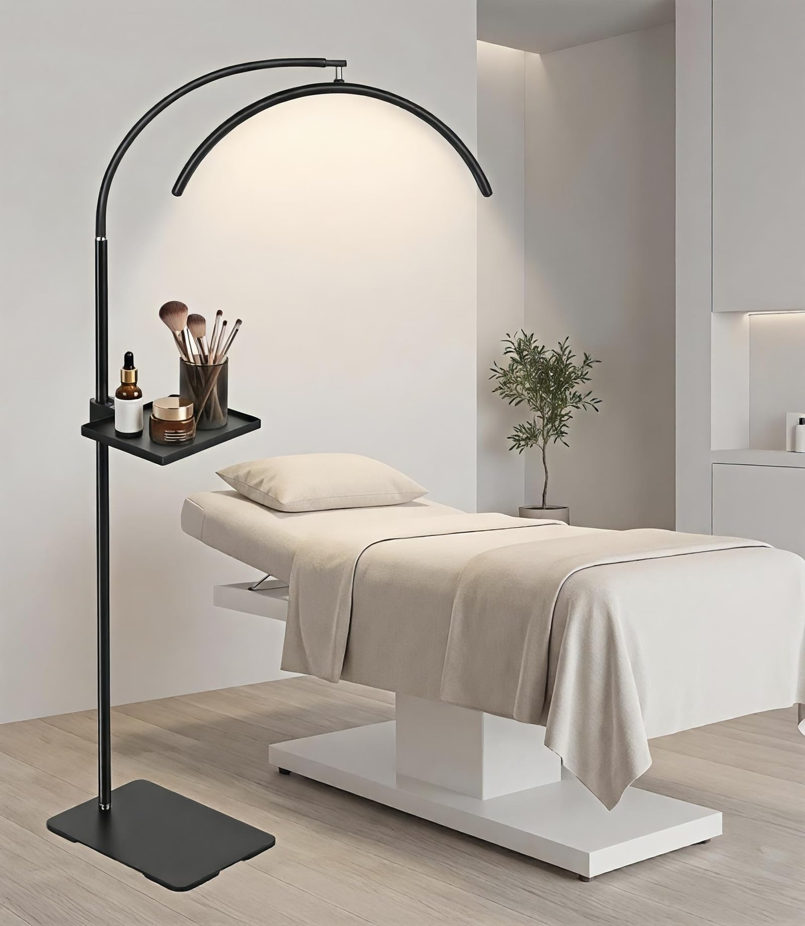 ZEKAHOV Half Moon LED Floor Light with Tool Tray for Lash Techs, Eyelash Extensions, Estheticians, Skincare, Nail Art, Tattoo Artists, Home & Office - Professional Shadow-Free Lamp | Dimmable (Black)