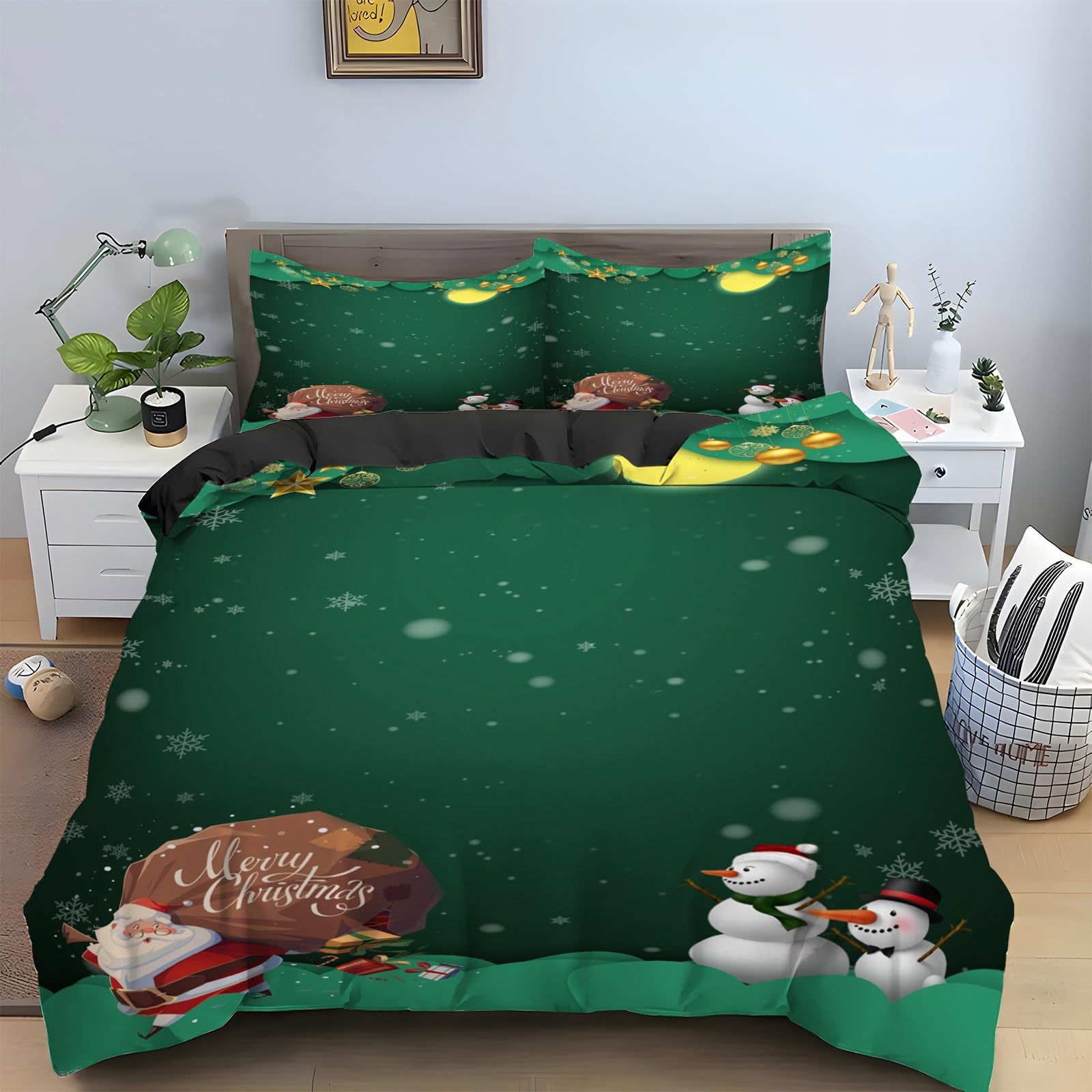 Parure de lit 90x190 Noël verte avec housse de couette 3 pièces