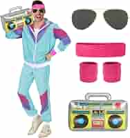 BITOYO Déguisement Années 80 Homme - Set Training Sport Rétro - Sac à Ventre, Lunettes, Accessoires
