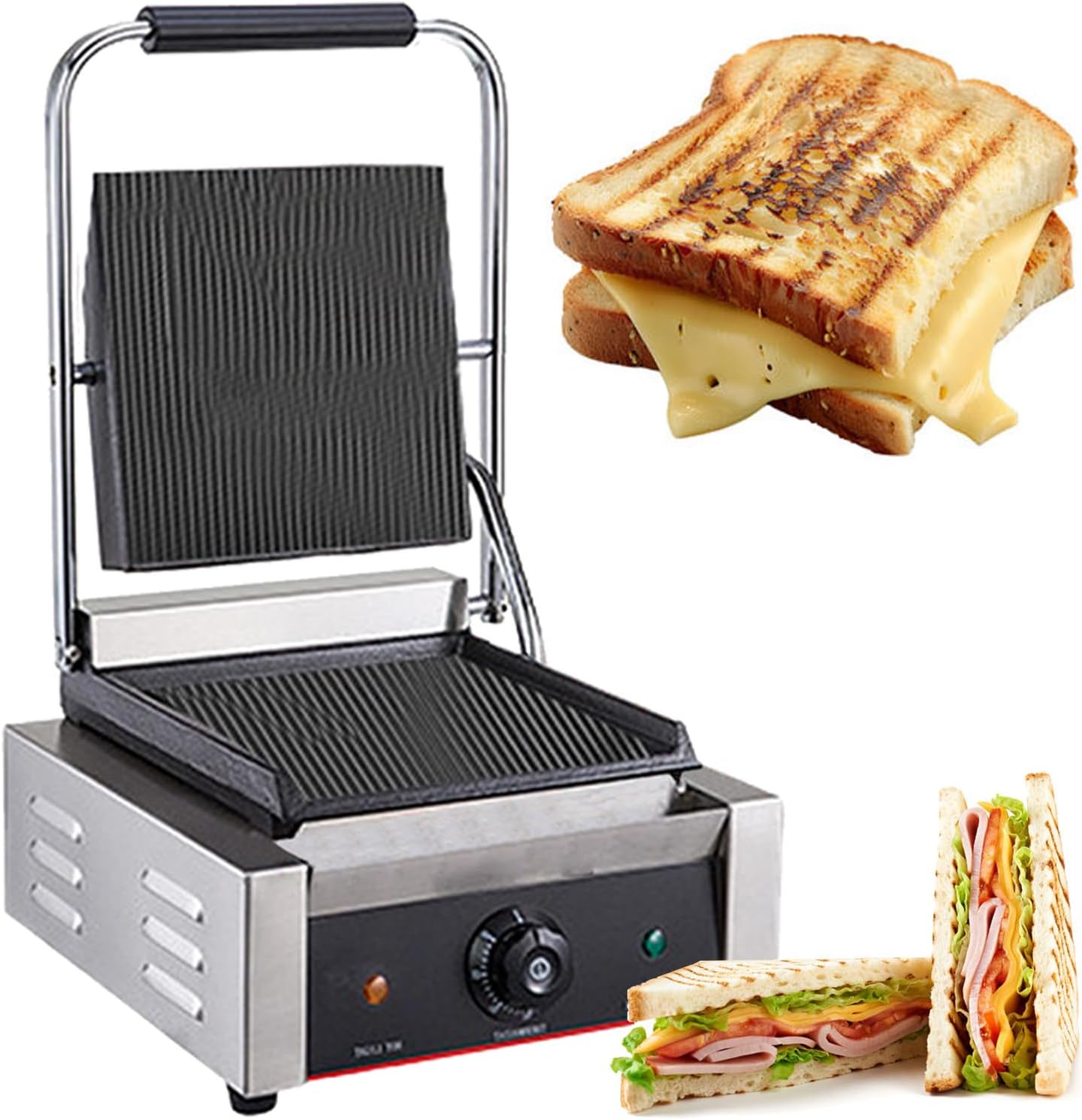 Panini Press Grill, Indoor Sandwich Maker, with Temperature Setting, Non-stick Steak Grill, with Removable Oil Tray, for Vegetables, Meats,811A-110V
