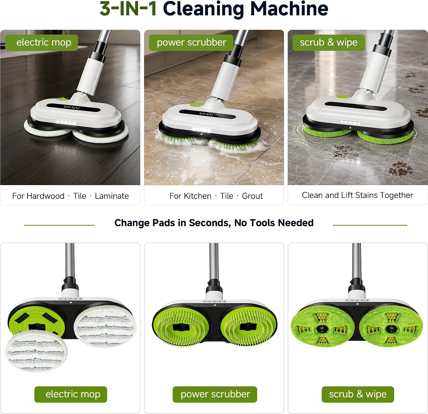 VMAI Cordless Electric Floor Scrubber & Mop with Cleaning Solution photo 6