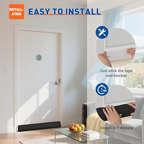 Miniatura 9 de MAGZO Tope de puerta de 32 pulgadas, serpiente redonda para bloqueo de ruido de puerta con peso de invierno con trabillas de gancho, color gris