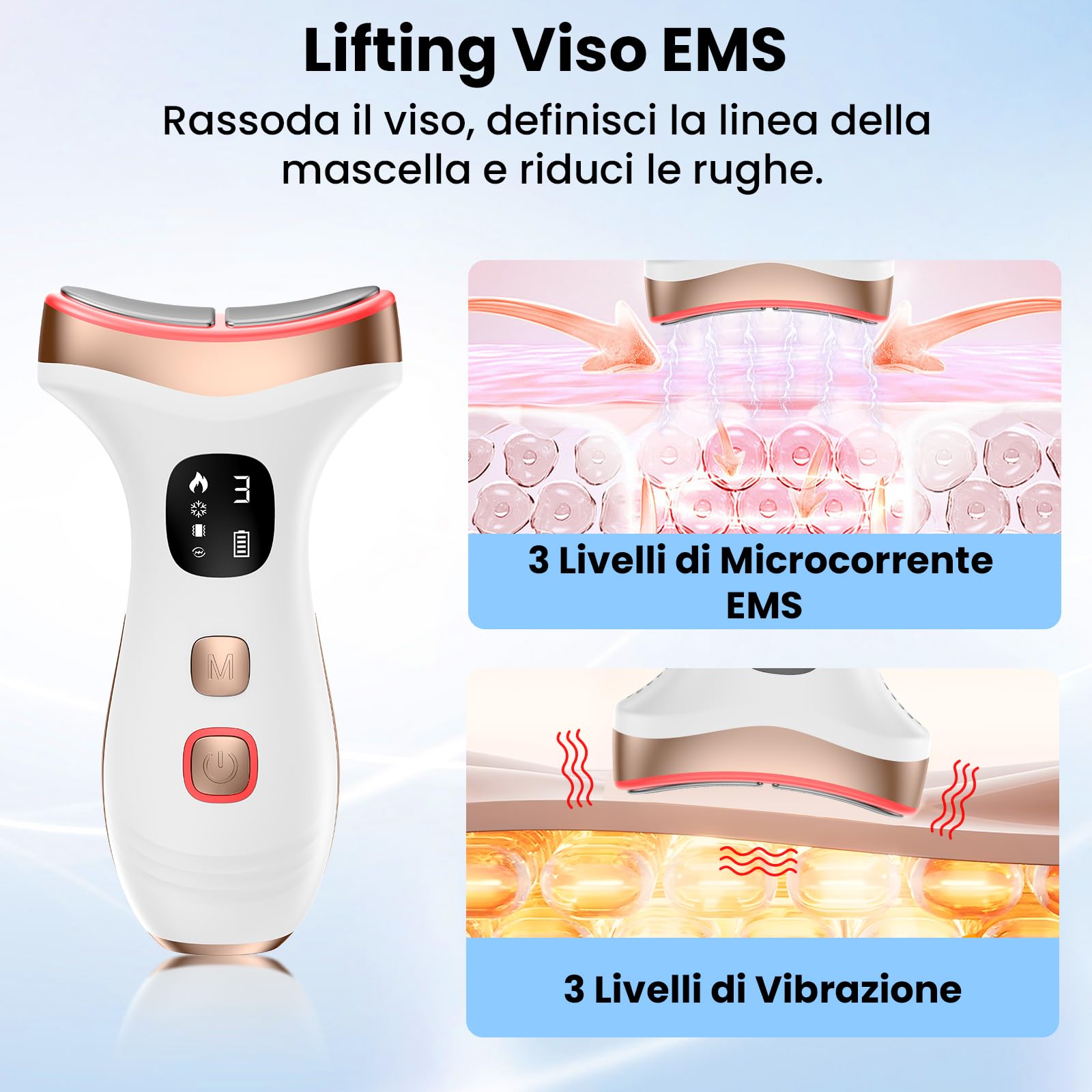 Massaggiatore Viso Lifting Antirughe a 15℃ del Freddo e 45℃, Bianco Perla