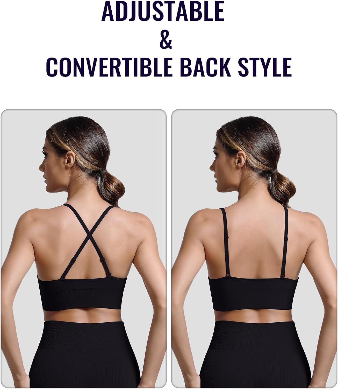 V Neck Adjustable Spaghetti Straps Sports Bra for Women, Padded Criss Cross Back Longline Yoga Bra Workout Crop Top Multipack - Image 4