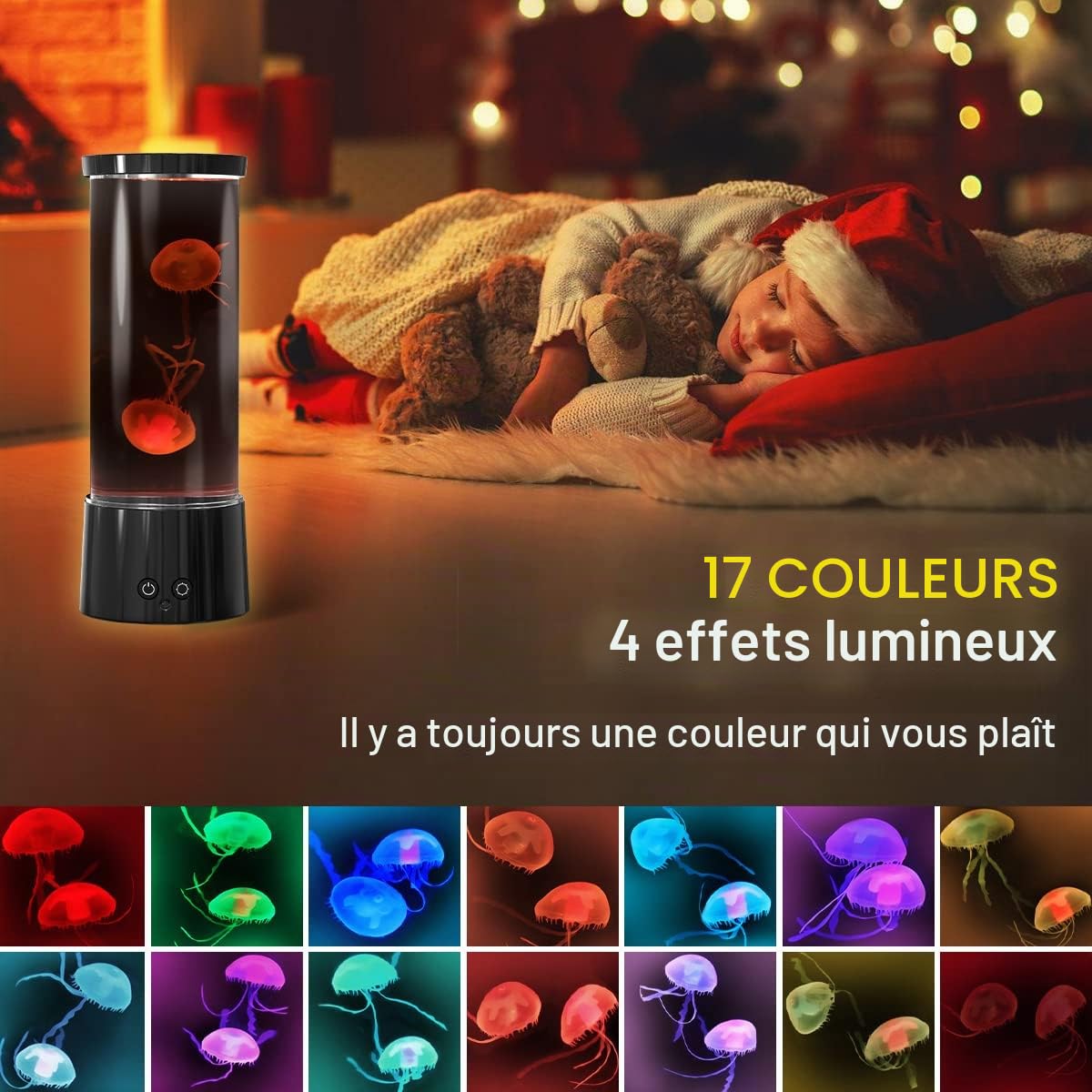FBSPORT Lampe Meduse Lumineuse Aquarium 17 Couleurs Changeantes Jellyfish Lamp avec Télécommande, Alimenté par Batterie/USB Relaxante Light pour Enfants Hommes Femmes Décoration Cadeau