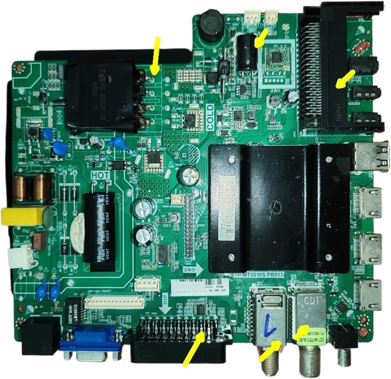 Top-down view of the JMJDGEJM MT5510S.PB803 TV Motherboard