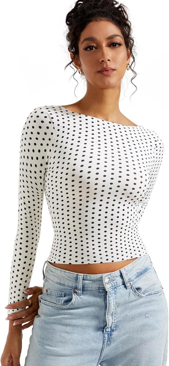 SUUKSESS Women Backless Going Out Tops Double Lined Open Back Basic Long Sleeve - Image 2