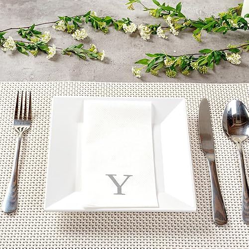 Miniatura 181 de Luxenap - Toallas de invitados de 15.8 x 7.9 pulgadas, 50 toallas de mano con letras plateadas, letra "P", fuente Sans Serif, servilletas de papel