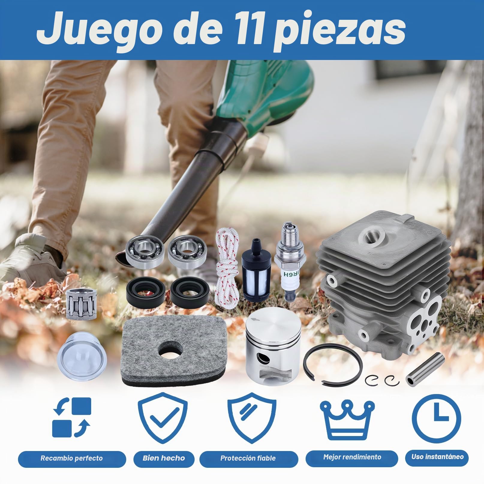 Kit de Pistón Cilindro 34mm para Stihl BG86 BG86C BR200 SH86 SH86C SR200 Repuestos Soplador con bujía Filtro Cojinetes etc Reemplazo 42410201203 6201