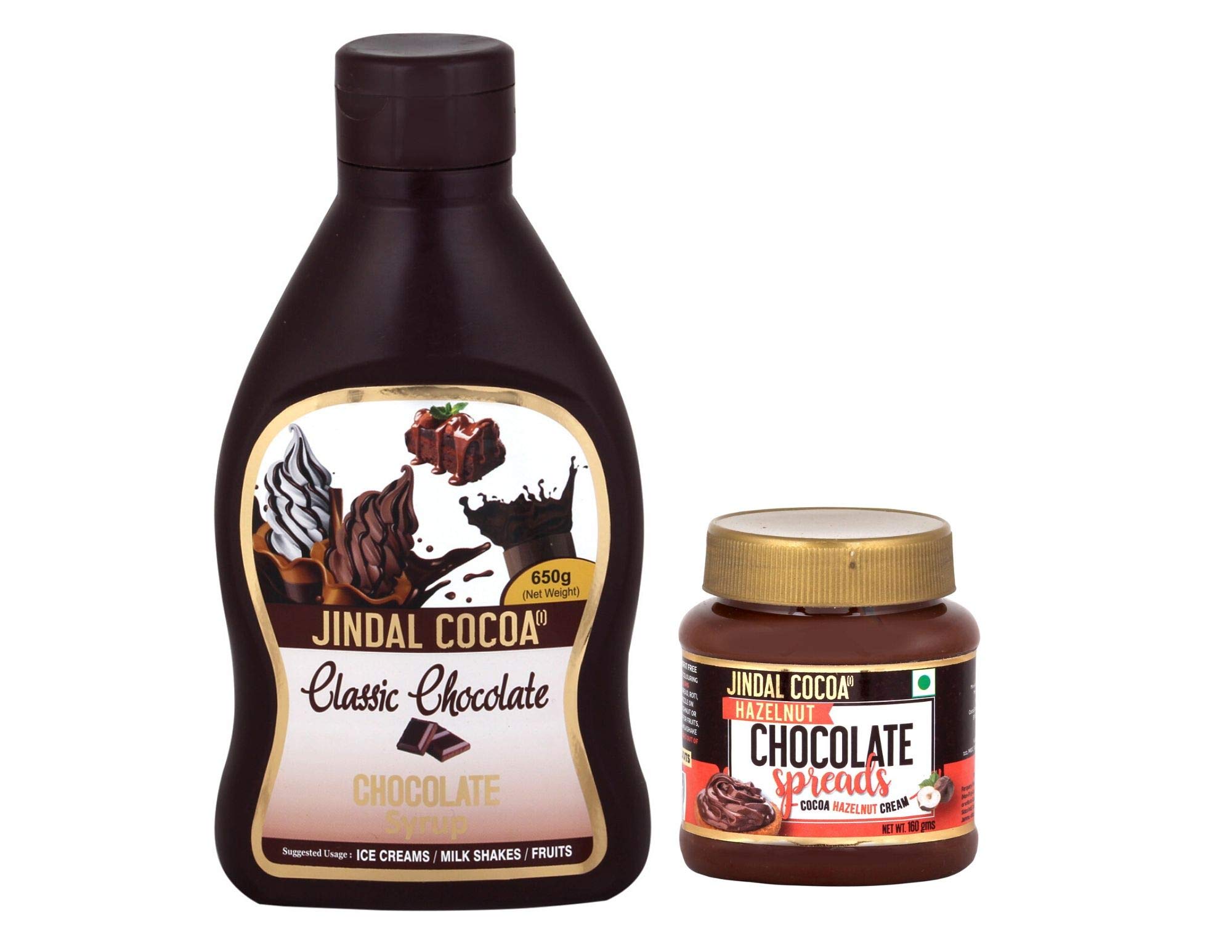 Jindal Cocoa Combo | Classic Chocolate Syrup 650g & Hazelnut Spread 160g | Chocolate Spread for Kids | No Trans-fat & Colors
