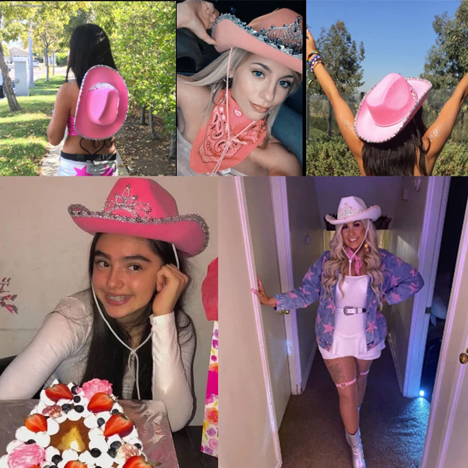 Pinker Cowboyhut Für Damen - Mit Flauschiger Feder, Tiara, Für Karneval, Party, JGA
