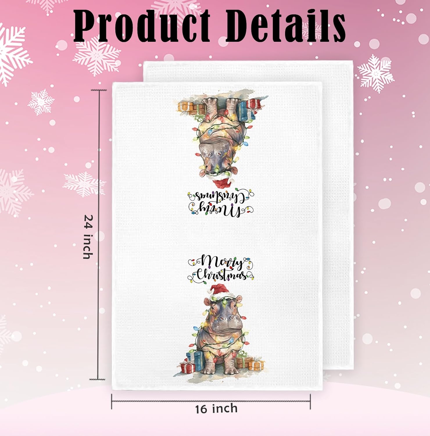 Christmas Hippo Kitchen Hand Towels,Christmas Decorations Tea Towels Dish Rags,Gifts for Women Hippo Lovers,Xmas Kitchen Bathroom Decor,16x24 Inch - Image 7
