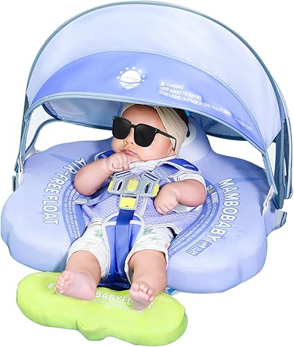 Miniatura 9 de Flotador flotante Mambobaby para cama 2025, agradable a la piel, flotador de natación para bebé no inflable con toldo de protección solar UPF 50+,