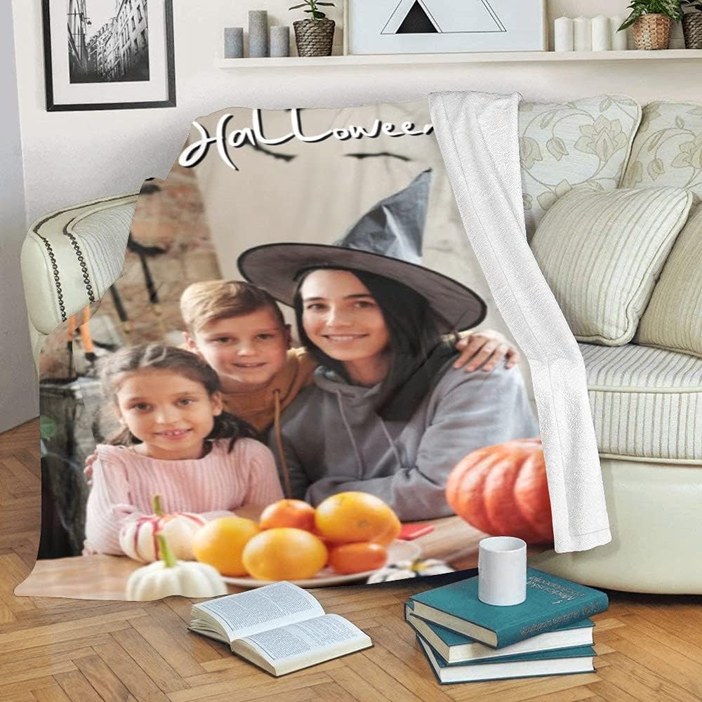 Custom Blanket with Photo College Halloween Personalized Blanket Soft Flannel Blanket Customized Funny Gifts for Couch Sofa Bed Living Room for Kids Adults (Cover All, 50x60 Inch)