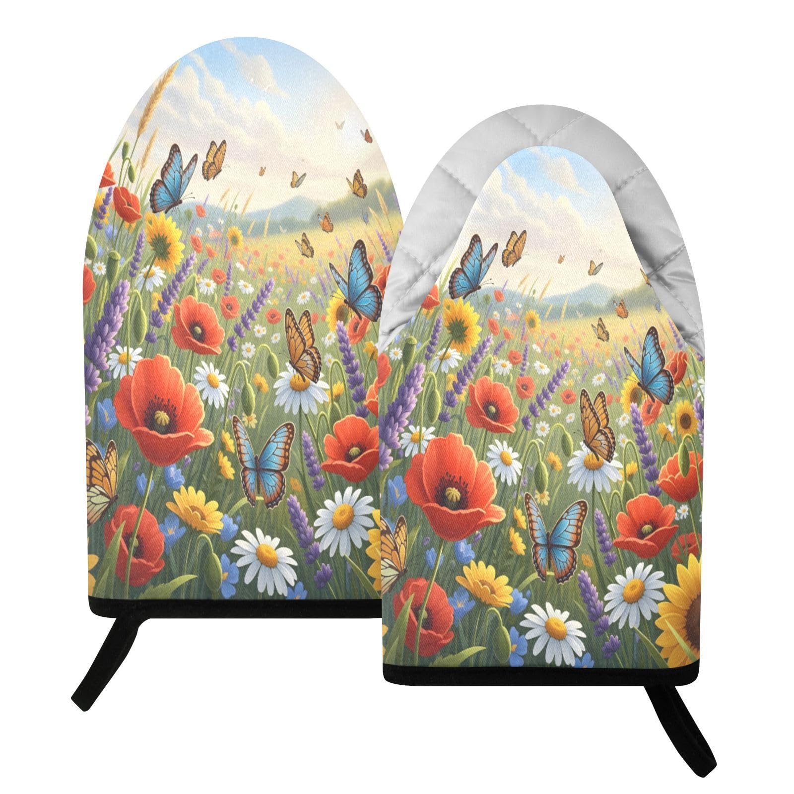 BURSTDDY Wildflower Oven Mitt,Heat Resistant Kitchen Mitts for Cooking