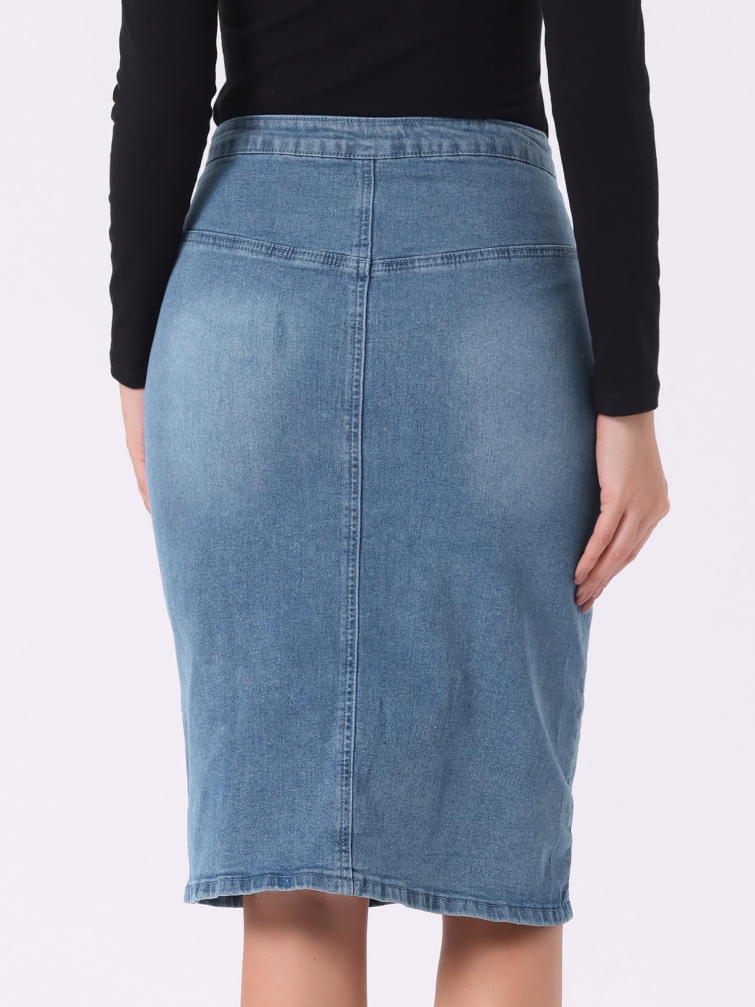 Allegra K Damen Jeansrock Figurbetont Schlitz Denim Minirock