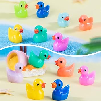 Mini Resin Ducks, 55pcs Small Ducks 11 Colors Tiny Ducks Miniature Garden Decoration Little Ducks for Fairy Garden Aquarium Landscape Ornaments Craft