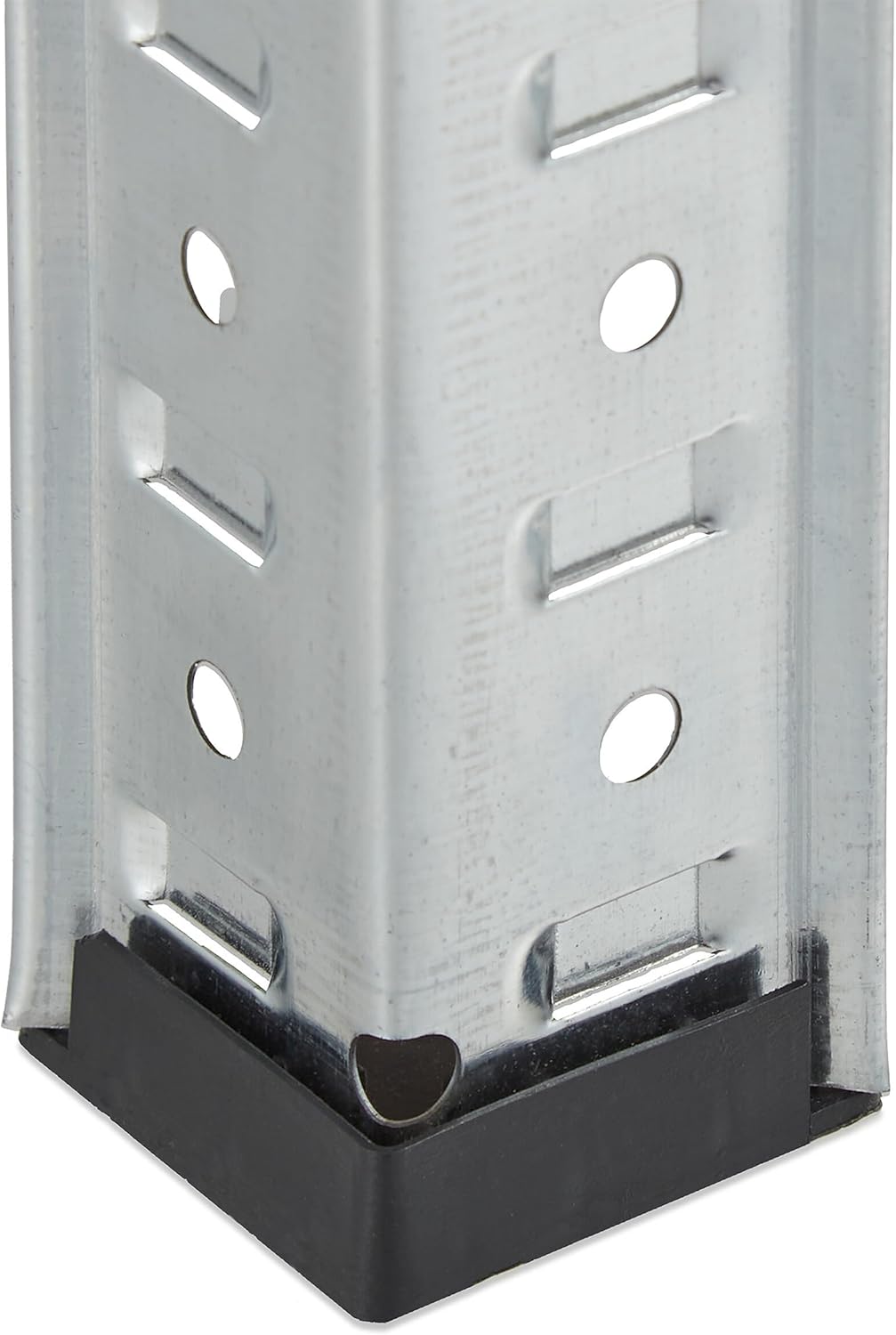 Close-up of the plastic foot protector on the steel upright