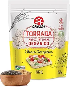 OKOSHI - Torrada de Arroz Integral Orgânico - Bolacha de arroz, Snacks Fit de Baixa Caloria - Vegano, Sem Açúcar, Baixo Sódio, Sem Glúten, Sem Lactose, Sem Gordura Trans, Kosher - 75g - Chia e Gergilin