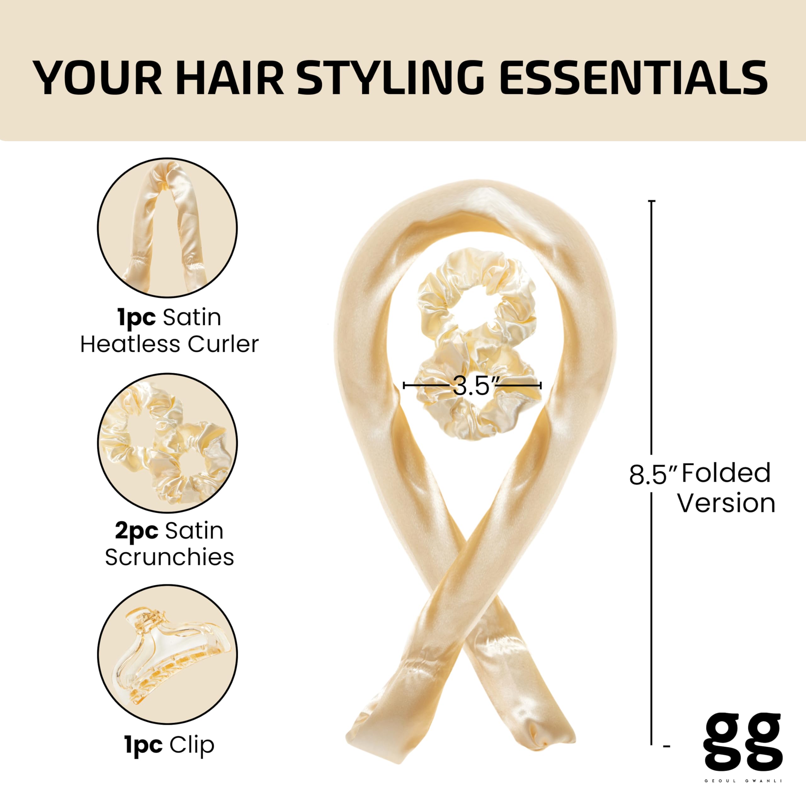 Geoul Gwanli GLAMWAVE Heatless Curling Rod - Satin Scrunchies, Reusable Hair Curler, No Heat Damage (Vanilla Hair Curlers, One Size) - Image 3