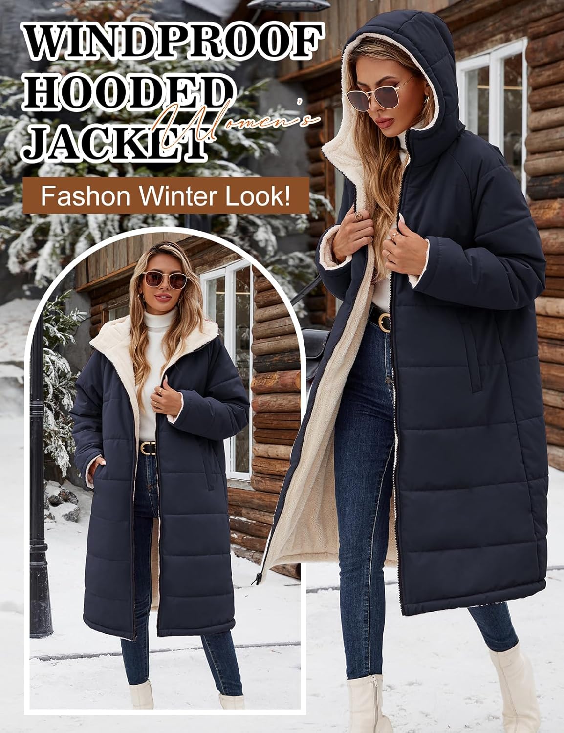Tuopuda Winterjas voor dames, lange winterjassen voor dames, warm